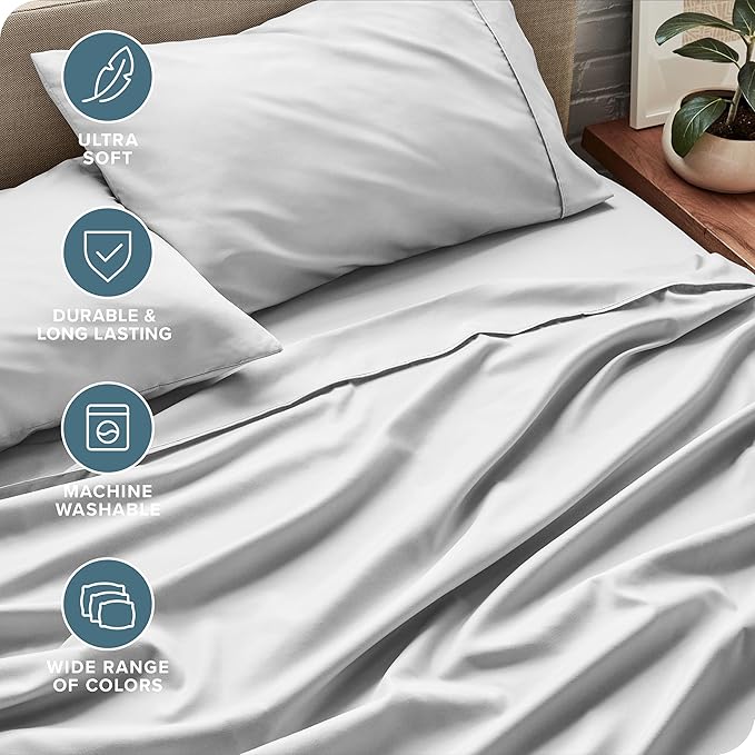 Bare Home Twin Sheet Set - 1800 Ultra-Soft Microfiber Bed Sheets - Double Brushed - Deep Pockets - Easy Fit - Extra Soft - 3 Piece Set - Bedding Sheets & Pillowcases (Twin, Cloud Grey)