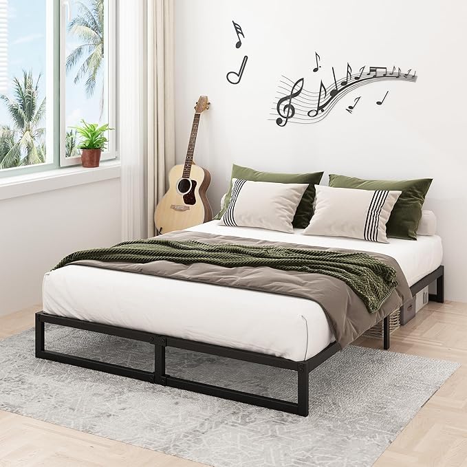 9 Inch Queen Size Bed Frame Heavy Duty Steel Slat Support Metal Platform Queen Bed Frame No Box Spring Needed, Easy Assembly, Black