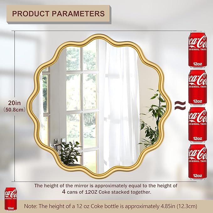 PROHOMEWARE Gold Round Mirror 20 Inch Wavy Bathroom Vanity Mirror Gold Frame Modern Wall Mirror Decorative Wall-Mounte Anti-Rust, Tempered Glass