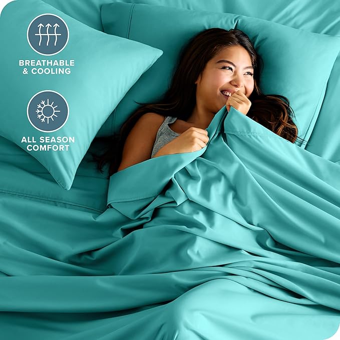 Bare Home King Sheet Set - Luxury 1800 Ultra-Soft Microfiber King Bed Sheets - Double Brushed - Deep Pockets - Easy Fit - 4 Piece Set - Bedding Sheets & Pillowcases (King, Turquoise)