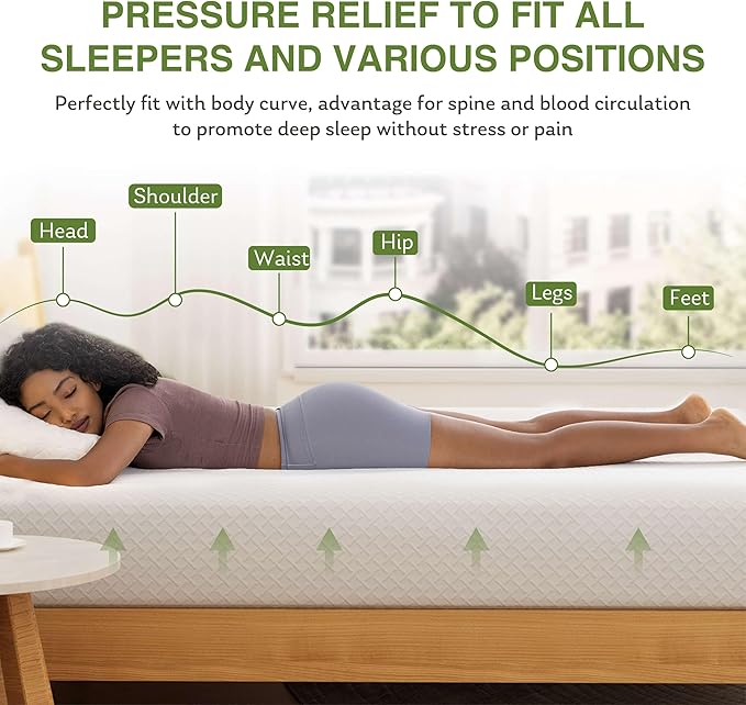 Full Size Memory Foam Mattress, 12 Inch Bed Mattress in a Box with Cooling Green Tea Gel, Relieve Pressure with Medium Support, CertiPUR-US Certified, 75''L x 54''W, White