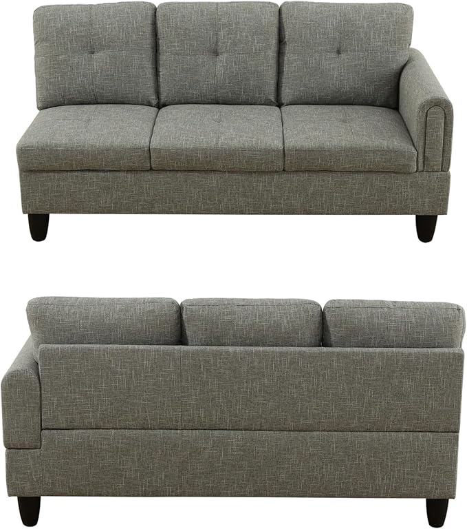 Modern Living Room Furniture Sets with Pillows, Modular Sectional Couches with Chaise Lounge, 4-Seaters L Shape Sofa with Storage Ottoman, for Living Room, Grey