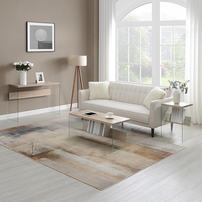 Convenience Concepts SoHo Modern Living Storage Shelf, Contemporary Coffee Table for Family Room, 40", Faux Birch/Glass