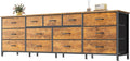 Huuger 70 Inch Dresser for Bedroom, TV Stand for 65, 75, 80 Inch TV, 13 Fabric Drawer Long Dresser, Large Entertainment Center for Bedroom, Wide Chest of Drawer with Storage, Retro Brown