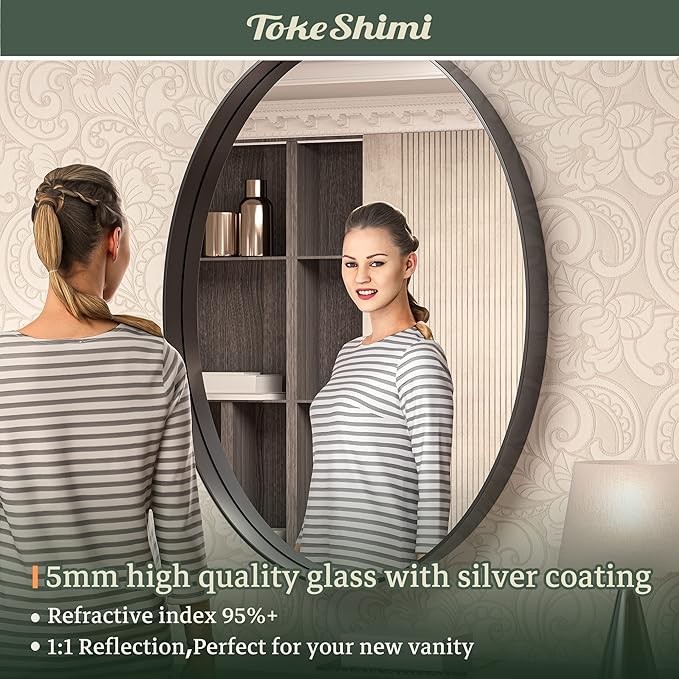TokeShimi Oval Black Mirrors for Bathroom 22x30 Inch with Non-Rusting Aluminum Alloy Brushed Black Matte Framed for Wall Vanity Farmhouse Modern Minimalist Home Decor,Vertical or Horizontal