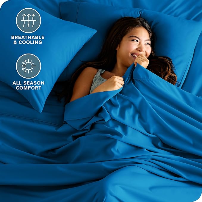 Bare Home Twin XL Sheet Set - College Dorm Size - Luxury 1800 Ultra-Soft Microfiber Twin Extra Long Bed Sheets - Deep Pockets - Easy Fit - Extra Soft - 3 Piece Set - Bed Sheets (Twin XL, Medium Blue)