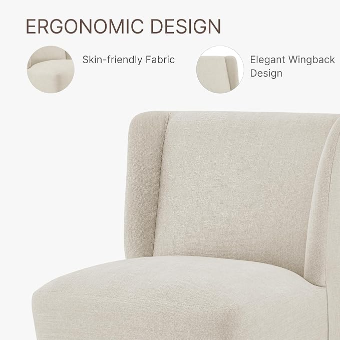 Upholstered Dining Chair with Casters Wingback Modern Side Armless Deskchair with Rollers for Diningroom Bedroom Livingroom Reading Room,Cream Beige,4 Box