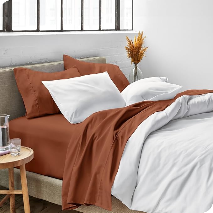 Bare Home California King Sheet Set - 1800 Ultra-Soft Microfiber Cal King Bed Sheets - Double Brushed - Deep Pockets - Easy Fit - 4 Piece Set - Bed Sheets (California King, Terracotta)