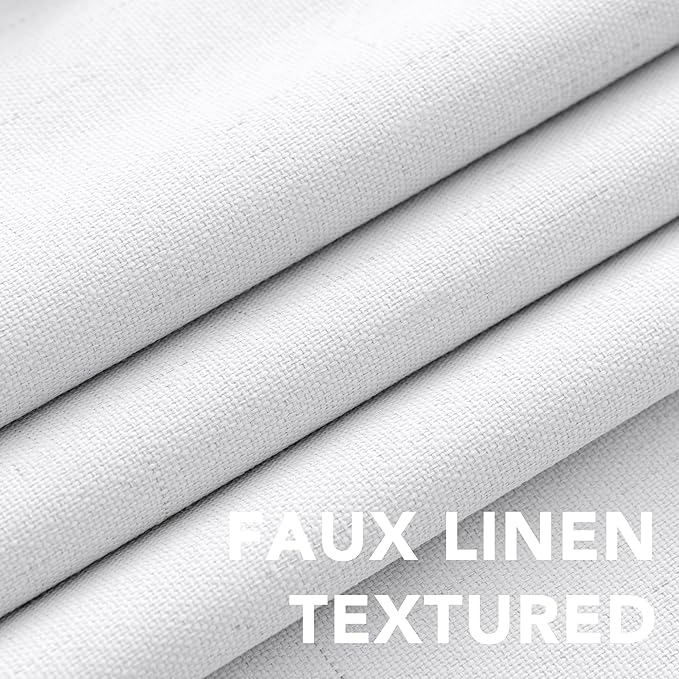 H.VERSAILTEX 100% Blackout Curtains for Bedroom Thermal Insulated Linen Textured Curtains Heat and Full Light Blocking Drapes Living Room Curtains 2 Panel Sets, 52x45 - Inch, Pure White