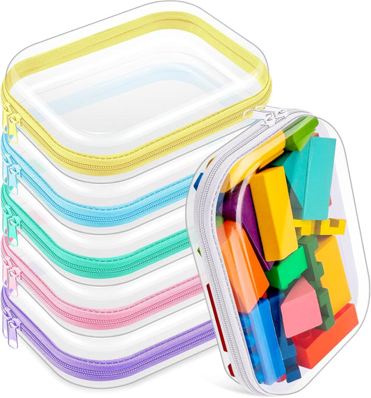 Sanwuta 6 Pcs Clear Hard Zipper Case Pencil Pouches Hard Plastic Zipper Pouches Makeup Bag Transparent Cases for Snacks Plastic Storage Organizer Box for Travel(Assorted Color,7.87 x 5.9 x 2 Inch)