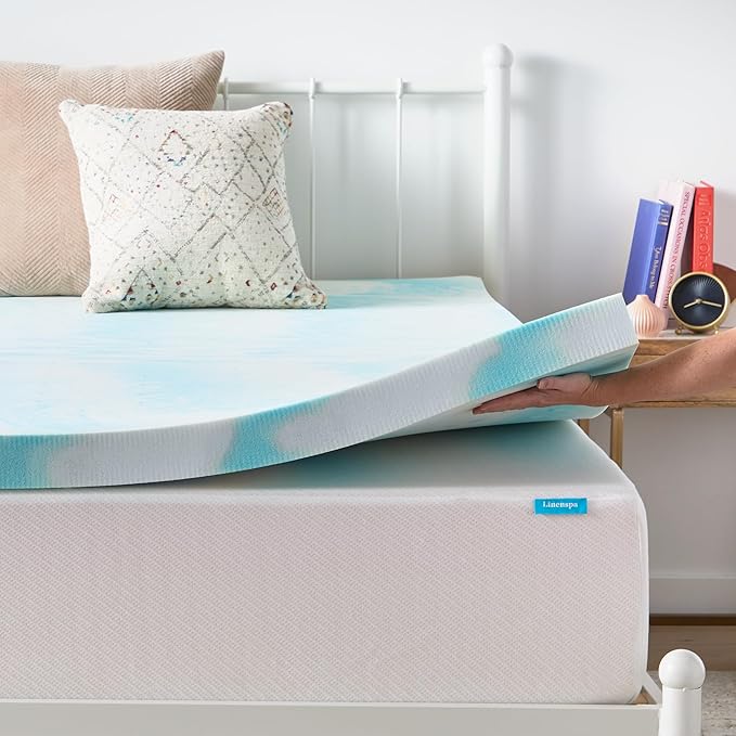 Linenspa 3 Inch Gel Swirl Memory Foam Mattress Topper – Cooling Gel Infused – Pressure Relieving Bed Topper - Mattress Pad – CertiPUR Certified - Twin Size