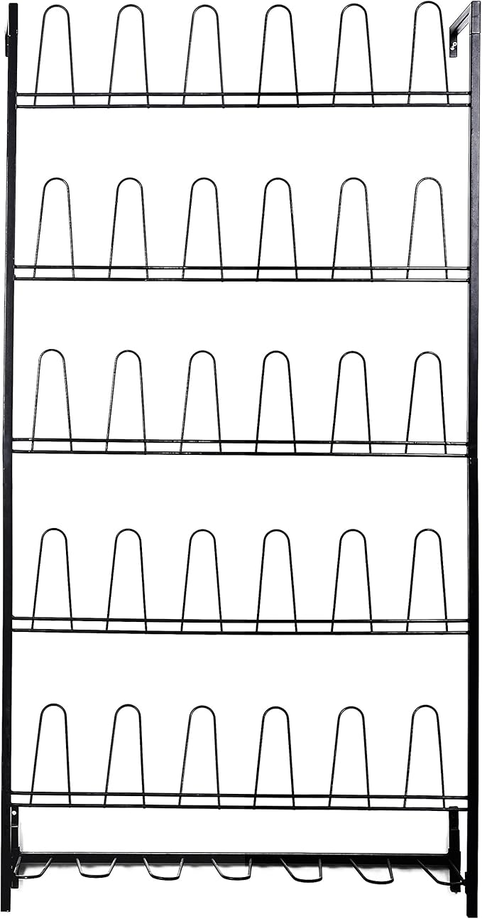 MyGift Modern Matte Black Metal Hanging Shoe Rack for Walk in Closet, Mudroom and Entryway, Wall Mounted Space Saving Organizer for Shoes and Boots, Holds 18 Pairs