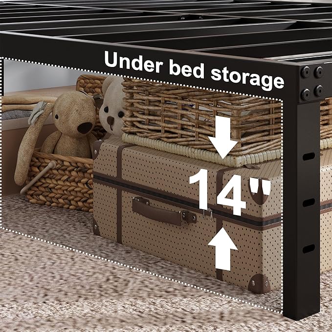 16 Inch Twin Bed Frames with White Skirt Cover, Metal Twin Size Bed Frame with Storage, Heavy Duty, No Box Spring Needed, Easy Assembly, Noise Free, Mattress Foundation