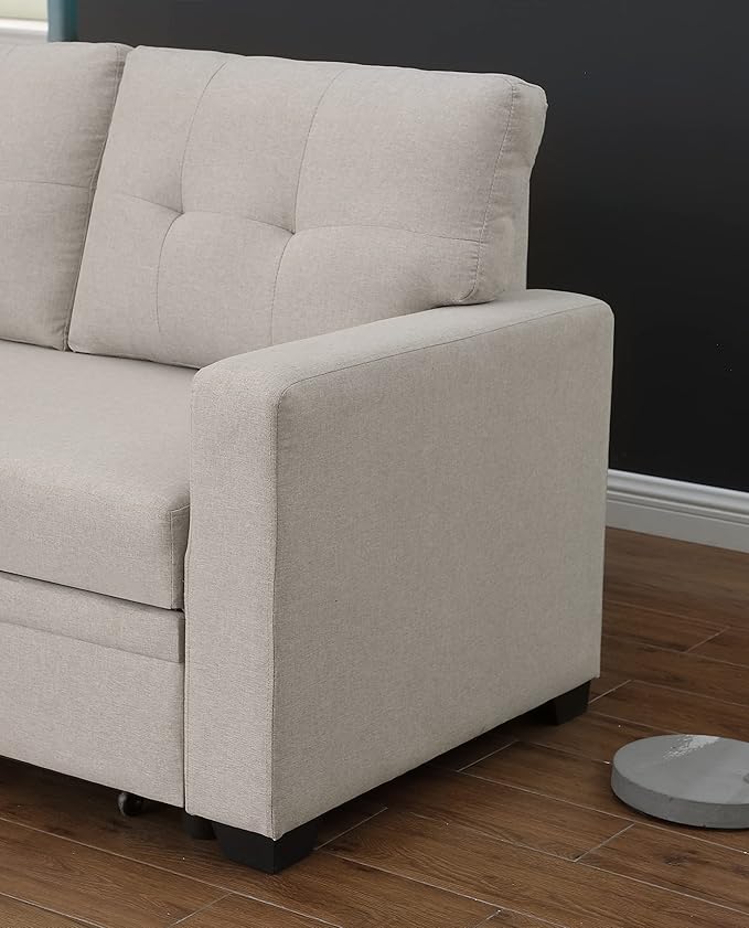 Devion Furniture Maison 4-in-1 Convertible L Shaped Couch with Pull Out Bed and Storage, Sectional Sleeper Sofa with Reversible Chaise for Living Room, Apartment, Bedroom, Office