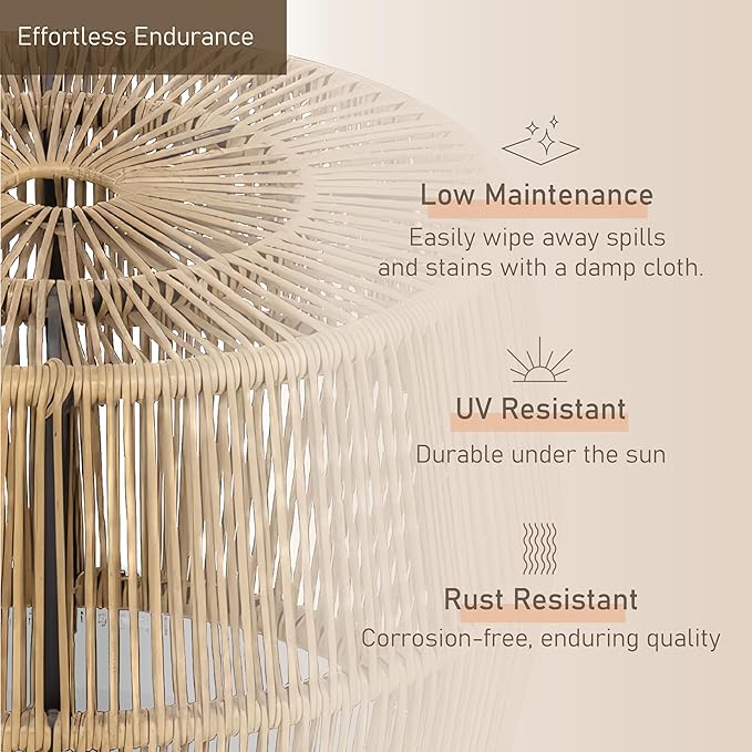 Muse & Lounge Co. Ysar Boho Rattan Round Coffee Table Outdoor with Metal Frame, All-Weather and Rust Resistant, Handcrafted Coastal Furniture for Patio, Poolside, Garden, Yard, Natural Brown