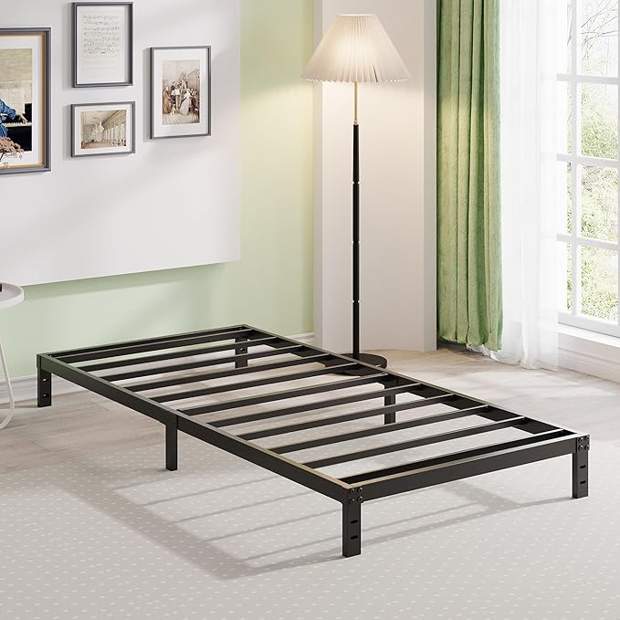 EMODA 10 Inch Twin XL Bed Frames No Box Spring Needed, Heavy Duty XL Twin Metal Platform Bed Frame, Noise Free, Easy Assembly, Black