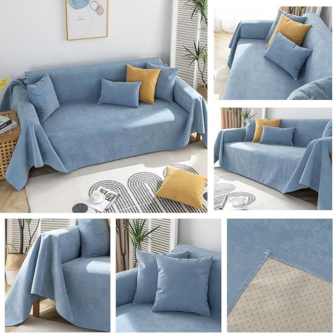 STACYPIK 100% Waterproof Blue Couch Cover for Pets, Sectional L Shape Sofa Cover for 2 Cushion Couch, Anti-Cat Scratch Furniture Protector Cover, Anti Slip Sofa Throw Cover for Dogs Kids-71x71IN