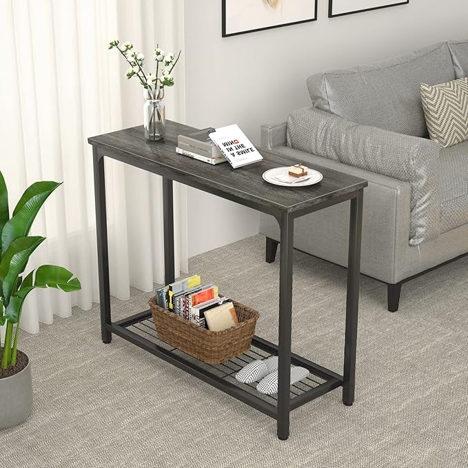 Ecoprsio Console Table Sofa Table with Mesh Shelves, 2 Tier Entryway Table Foyer Table for Entryway, Front Hall, Hallway, Sofa, Couch, Living Room, Coffee Bar, Kitchen, Grey, 32 Inch