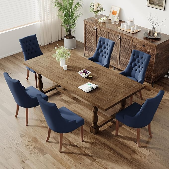 COLAMY Wingback Upholstered Side Dining Room Chairs Set of 4, Fabric Dining Chairs with Tufted Button, Living Room Chairs for Home Kitchen, Blue