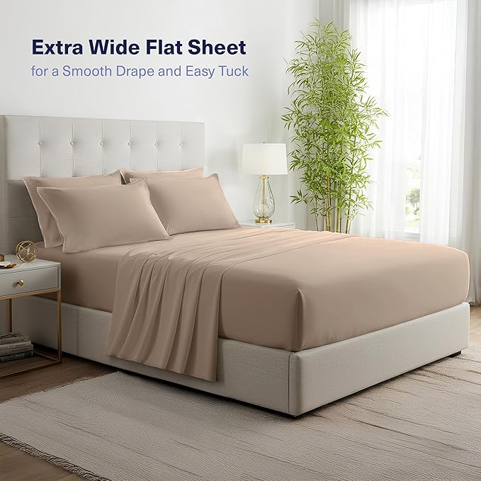 Kickoff Viscose Bamboo Sheets Twin XL Size 3-pc 100% Organic Bamboo Viscose Bed Cooling Sheets Twin XL Size Set Cool Bedding for hot Sleepers Sheet, Flat, Fitted, Pillowcase (Iced Latte, TXL)