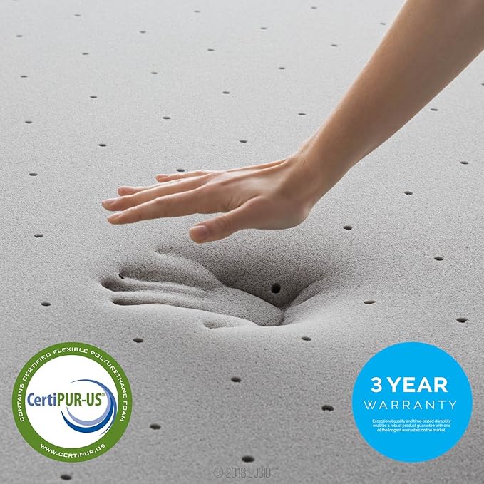 Lucid 2 Inch Bamboo Infused Memory Foam Mattress Topper - California King Size – Cooling Ventilation – Pressure Relieving Bed Topper - Mattress Pad – CertiPur Certified