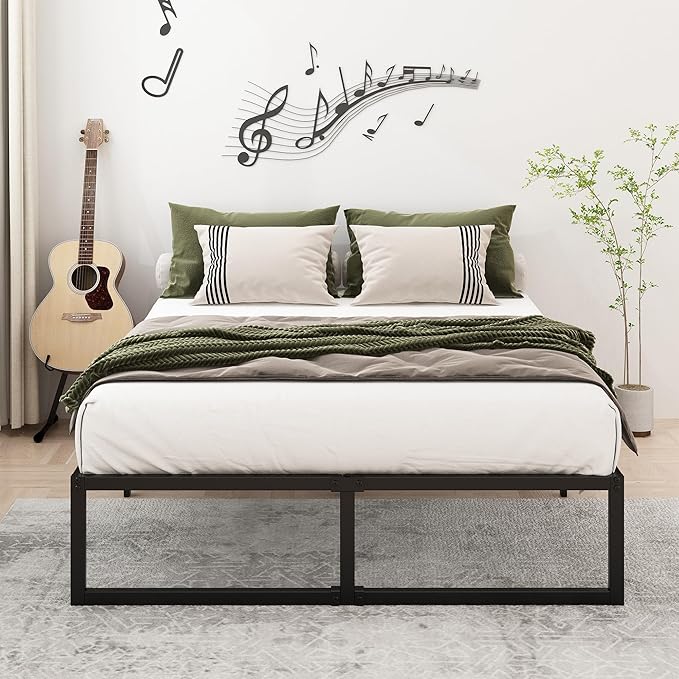 16 Inch California King Bed Frames No Box Spring Needed Heavy Duty Metal Cal King Platform for Mattress Foundation, Noise Free, Easy Assembly, Black