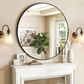 30 Inch Black Round Wall Mirror, Circle Bathroom Mirror with Brushed Metal Frame, Anti-Rust Tempered Glass Vanity Mirror for Bedroom, Entryway, Living Room Farmhouse Decor