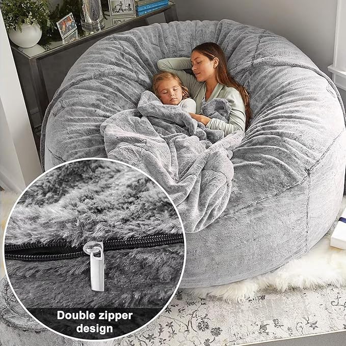 BCU 7FT Big Bean Bag for Adults Kids Without Filling Oversized Bean Bag Chair Cover for Stuffed Animal Storage, Lemon Yellow