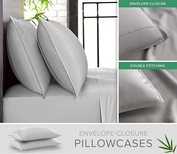 King Sheets by Pure Bamboo, Genuine 100% Organic Viscose Derived from Bamboo Bed Sheet Set, Luxuriously Soft & Cooling, Double Stitching, Lifetime Quality Promise (King, Silver Pearl)