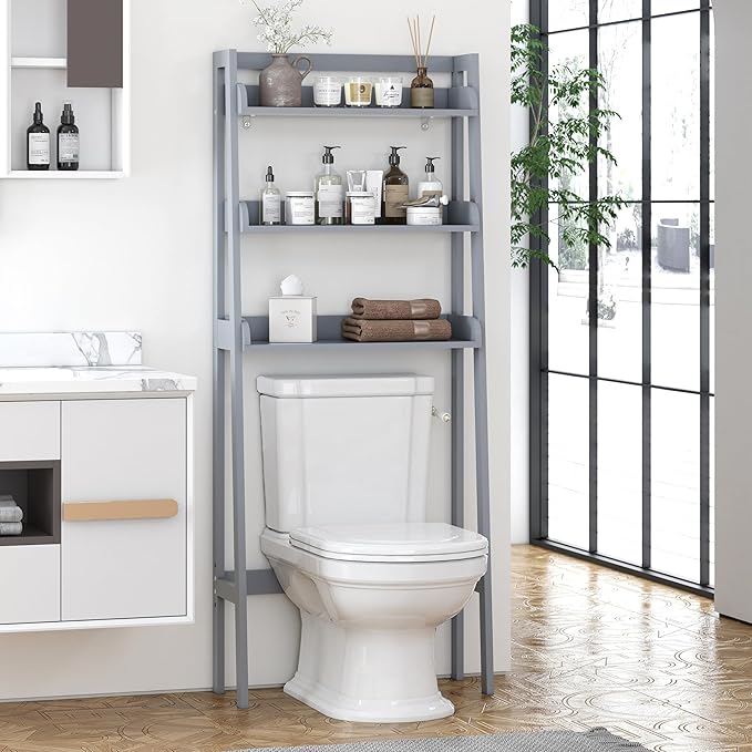 UTEX Over Toilet Bathroom Organizer, 3-Tier Above Toilet Storage Shelf Rack, Bathroom Shelves Over Toilet (Gray)