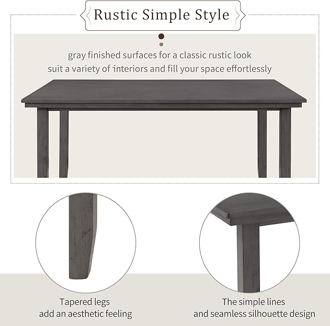 Ball & Cast 6 Piece Dining Table Set with 4 Upholstered Chairs and 1 Bench,Wooden Living Room Furniture W/ 60" Rectangle Kitchen Desk,for Restaurant,Home Bistro,Gray