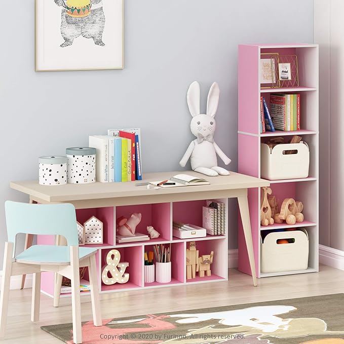 Furinno 5-Tier Reversible Color Open Shelf Bookcase , White/Pink 11055WH/PI