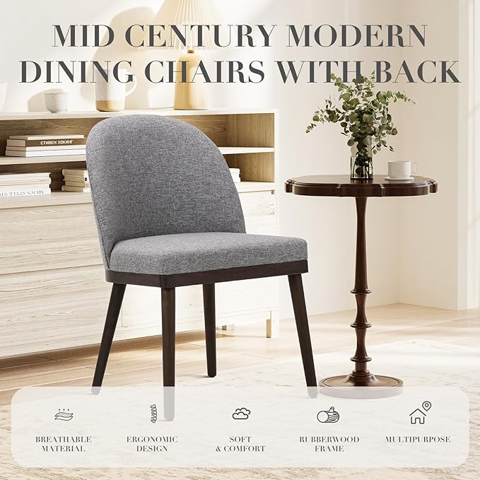 COLAMY Upholstered Dining Chairs Set of 4, Wooden Kitchen Chairs with Open Back, Modern Dining Room Chairs with Wood Frame, Dinner Side Chairs for Dining Room Kitchen Restaurant, Light Grey
