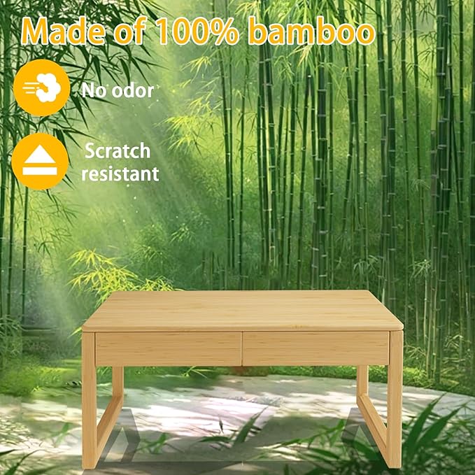 Japanese Floor Coffee Table,Bamboo Low Table,Japanese Tea Table for Sitting Tatami Meditation Living Room Home Office(Wood Color)