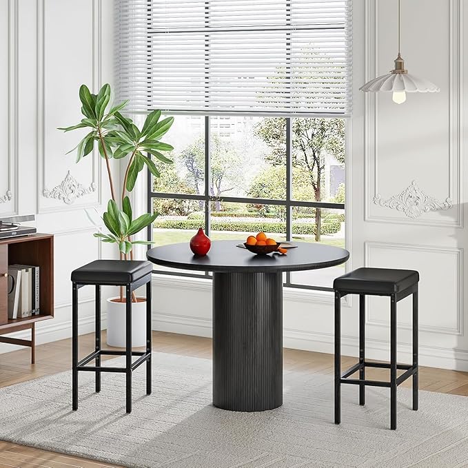 HOOBRO Bar Stools, Set of 4 Bar Chairs, 24.8-Inch Height Stools, Breakfast Bar Stools, Kitchen Stools, 2" Thick Upholstery, for Kitchen, Dining Room, Cafe, Bar Counter, Black BB21BYP401