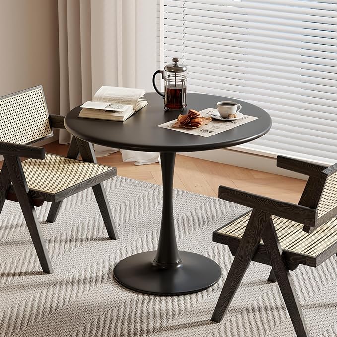 24 Inch Black Small Tulip Table, Round Dining Table for 2 Person with Pedestal for Kitchen, Circle Bistro Table, Mid Century Modern Cafe Tables for Small Spaces in Living Room, Office, Coffee,Pub, Bar