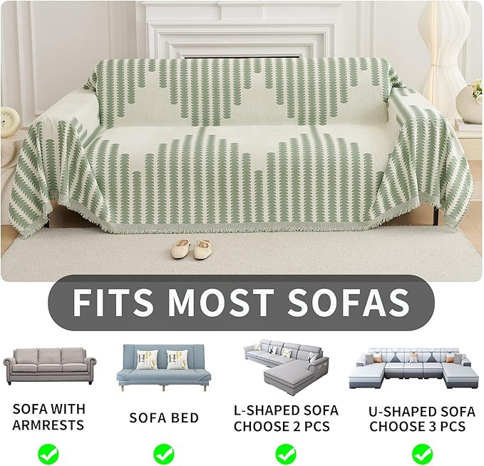 HAOMAIJIA Boho Sofa Covers Couch Covers for 3 Cushion Couch Sofa Pet Friendly Soft Thick Couch Cover for Dogs Washable Sectional Couch Covers L Shape Furniture Protector (Sage Green, 91"x150")