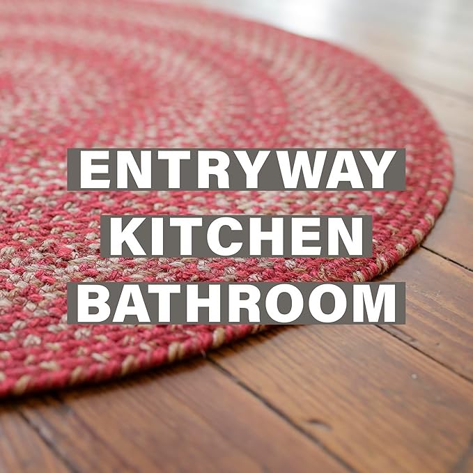 Homespice 27x45” Red Rect. Braided Rug. Apple Pie Red Jute Rug. Uses- Entryway, Kitchen Rugs, Bathroom Rugs. Reversible, Rustic, Country, Primitive, Farmhouse Decor Rug