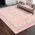 Pink and Blue Washable 5x8 Living Room Rugs, Boho Aethestic Oushak Vintage Area Rug for Bedroom Girls Kids Playroom Nursery Room, Non-Slip Rubber Backing Stain Resistant