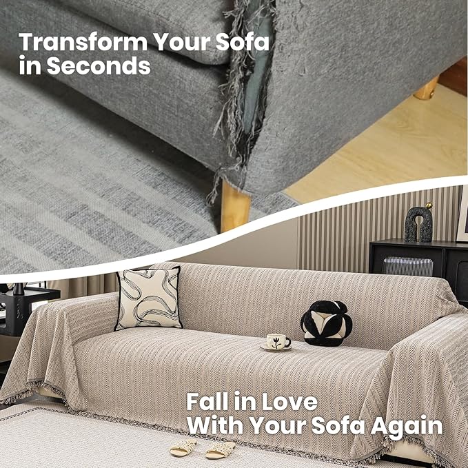 Nobildonna Sofa Cover Washable Soft Thicken Chenille Couch Cover with Tassel,Waterproof Sofa Slipcover for 3-4 Cushion Couch,Sectional Sofa,L-Shaped Furniture Protector Pet-Friendly,Brown 91"x150"