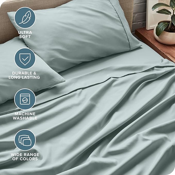 Bare Home Split Head Flex King Sheet Set - 1800 Ultra-Soft Microfiber Bed Sheets - Double Brushed - Deep Pockets - Easy Fit - 4 Piece Set - FlexTop Bedding Sheets (Split Head Flex King, Sea Spray)
