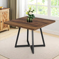 Square Dining Table for 4, 31.5-Inch Farmhouse Dinner Table Wooden Kitchen Tables with Metal Base for Dining Room, Kitchen, Living Room, Brown