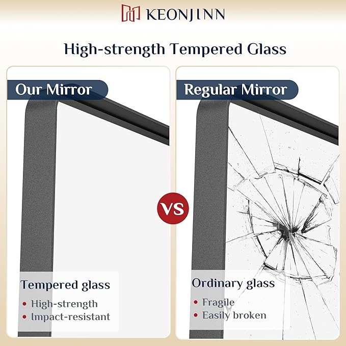 Keonjinn Black Framed Mirrors for Bathroom 30 x 36 Inch Rounded Rectangle Wall Mirror, Matte Black Farmhouse Bathroom Vanity Mirror with Seamless Metal Frame, HD Tempered Glass(Horizontal/Vertical)