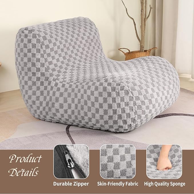 Bean Bag Chairs for Adults, Comfy Floor Sofa with Memory Foam, Giant Bean Bag Couch for Living Room Bedroom Dorm Office, Smoke Grey