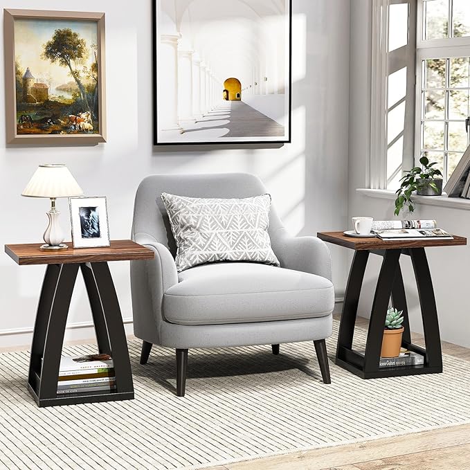 End Table Set of 2, Side Table, Nightstand, Sofa Side Table with Shelf, Modern End Table for Living Room, Bedroom