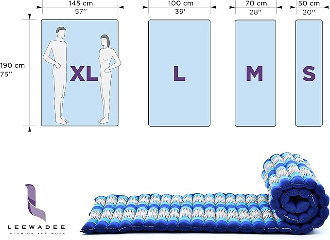 Leewadee - Kapok Roll Mat – Handcrafted Folding Sleep & Relaxation Mattress from Thailand, Ideal as Guest Bed, Camping Mat, Yoga Mat or Traditional Futon, 75 x 39 inches, Blue White