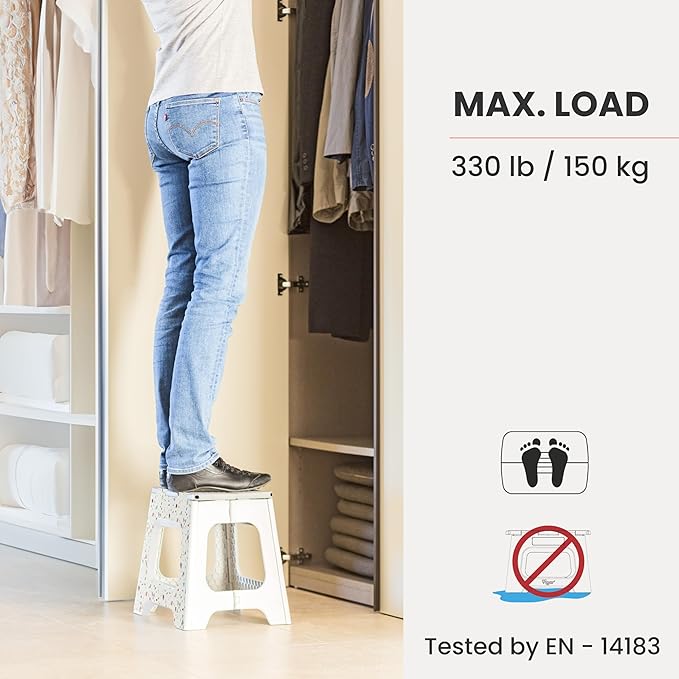 Vigar Compact Step Stool Foldable, 12-1/2-inch Step Stools for Adults up to 330 Pound, Lightweight Stool, Non-Slip Folding Step Stool, Grey Terrazo Pattern
