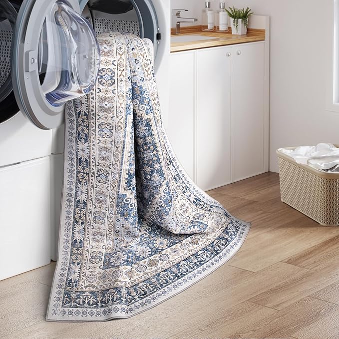 zesthome Runner Rug 2x5 - Stain Resistant Machine Washable Rug, Non Slip Vintage Hallway Runner Rugs, Low Pile Lightweight Runners for Kitchen, Entryway and Corridor