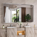 Brushed Nickel Bathroom Mirror 77x36 Inch, Brushed Silver Metal Frame Mirror Wall Mounted, Rounded Rectangle Bathroom Vanity Mirror, Tempered Glass, Anti-Rust, Horizontal/Vertical