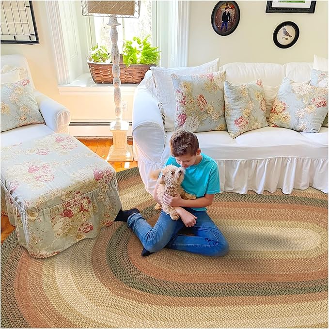Homespice Russet Multi Color Oval Area Rugs, 5x8' - Handmade with Jute, Warm Country Decor, Perfect for Living Rooms and Bedrooms - Durable, Easy to Clean and Pet Friendly
